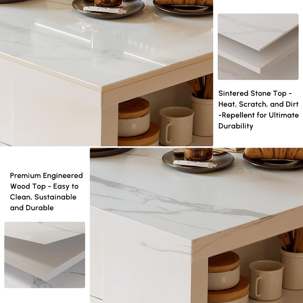 homary 71" White Kitchen Island with Storage Large Kitchen Cabinet with Drawers & Sintered Stone Top Island Table for Dining Room