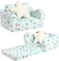 MOMCAYWEX Toddler Couch, 2-in-1 Kids Soft Couch Fold Out with Star Pillow, Foldable Sofa to Lounger, Medium, Colorful Heart
