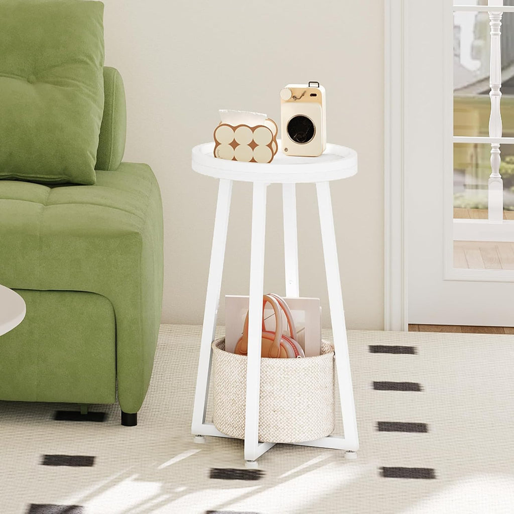 HOOBRO Round Side Table and Nightstand Bundle, 2-Tier Round Sofa End Table, Modern End Table with 1 Drawer and 1 Open Compartment, WW183BZ01-NL208BZ01