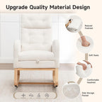 MINCETA Nursery Rocking Chair with Retractable Footrest, Chenille Glider Recliner Chair with High Backrest, Side Pocket and Silent Wood Base for Nursery, Living Room and Bedroom, Cream White