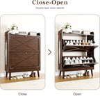 Shoe Storage Cabinet with 2 Flip Drawers & Adjustable Shelves, Freestanding Shoe Cabinet with Side Hooks Narrow Shoe Rack Cabinet for Entryway, Hallway, Rustic Brown