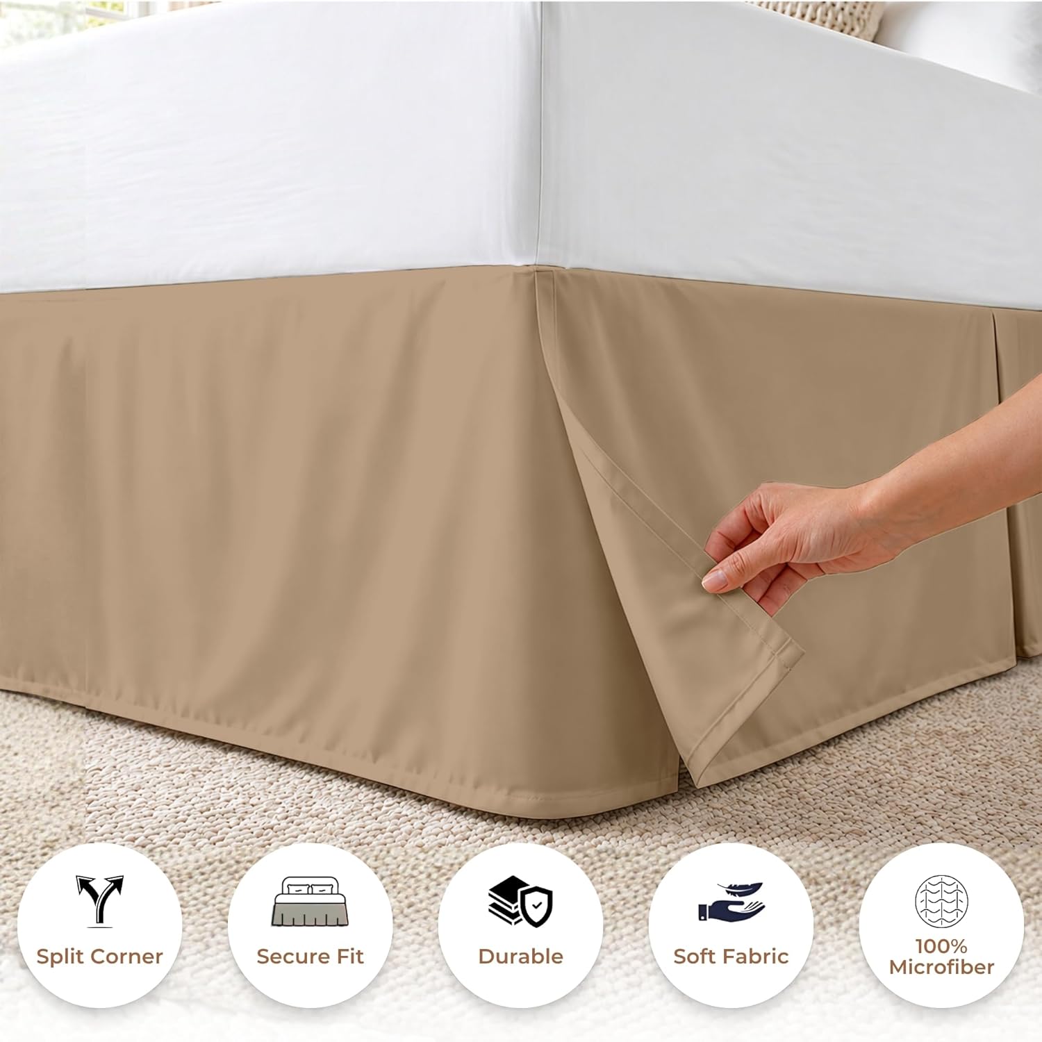 Dee's Collection King Size Bed Skirt 10" Drop Hotel Quality Pleated Dust Ruffle with Platform Style Secure Fit, Split Corners, Wrinkle & Fade Resistant Microfiber, Tailored Classic Look, Taupe