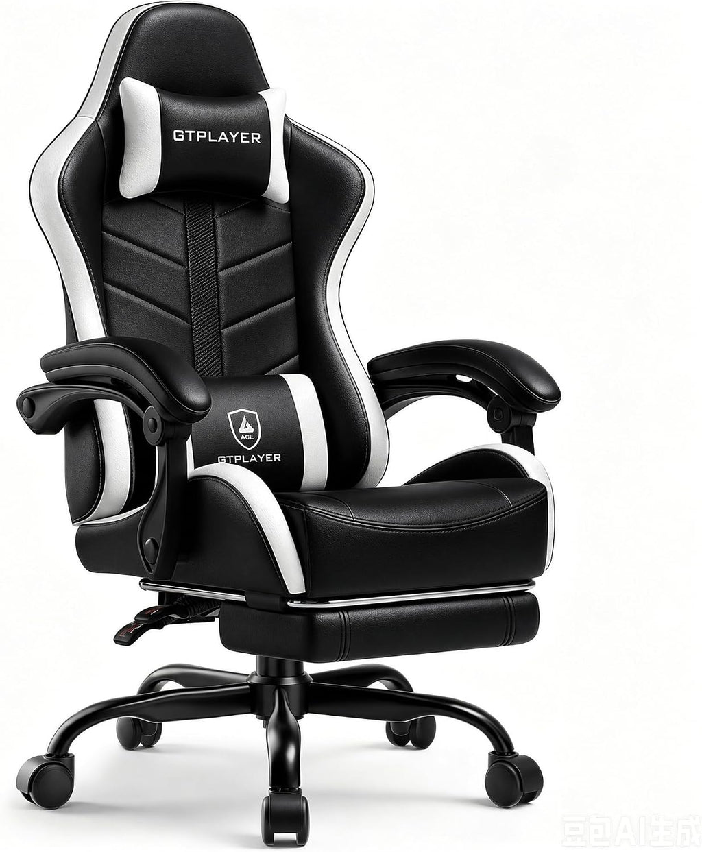 GTPLAYER Gaming Chair for Adults, Ergonomic Computer Gaming Chair with Footrest, Height Adjustable, 90-155° Recline & Removable Headrest Lumbar Support, Snow White