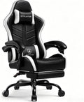 GTPLAYER Gaming Chair for Adults, Ergonomic Computer Gaming Chair with Footrest, Height Adjustable, 90-155° Recline & Removable Headrest Lumbar Support, Snow White