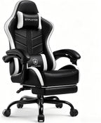 GTPLAYER Gaming Chair for Adults, Ergonomic Computer Gaming Chair with Footrest, Height Adjustable, 90-155° Recline & Removable Headrest Lumbar Support, Snow White