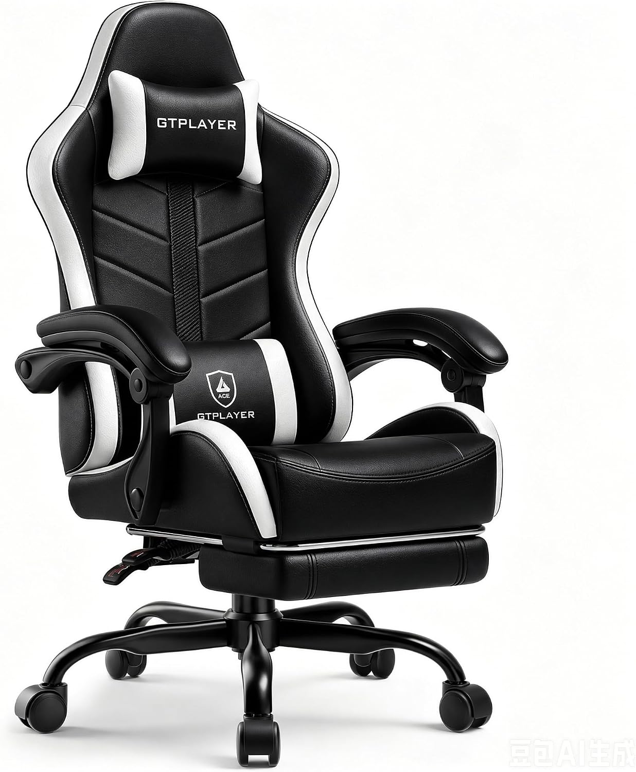 GTPLAYER Gaming Chair for Adults, Ergonomic Computer Gaming Chair with Footrest, Height Adjustable, 90-155° Recline & Removable Headrest Lumbar Support, Snow White