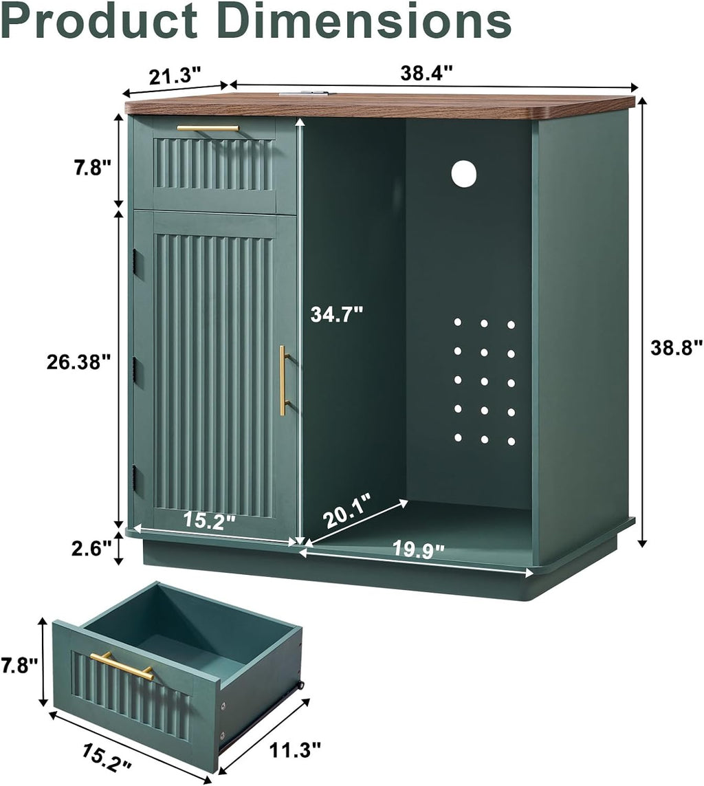 Okvnbjk Mini Fridge Cabinet with Storage & Power Outlet, Green | Coffee Bar Cabinet with Fridge Space, Modern Fluted Bar Cabinet with Drawer & Storage for Living Room, Dining Room, Dorm