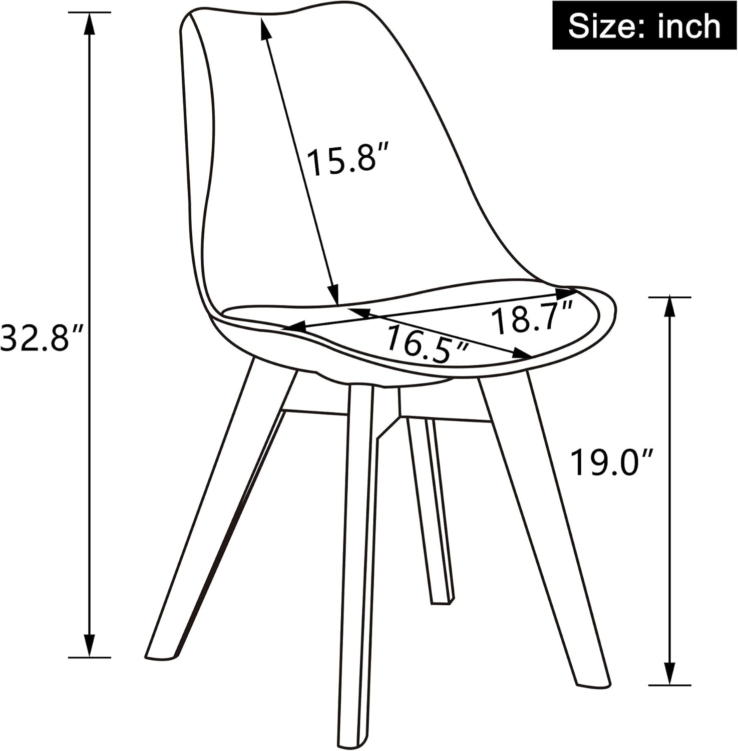 LSSBOUGHT Mid Century Modern Dining Chairs,Shell Lounge Plastic Side Chair with Soft Padded and Wooden Legs for Dining Room Living Room Bedroom Kitchen Set of 2 (White)