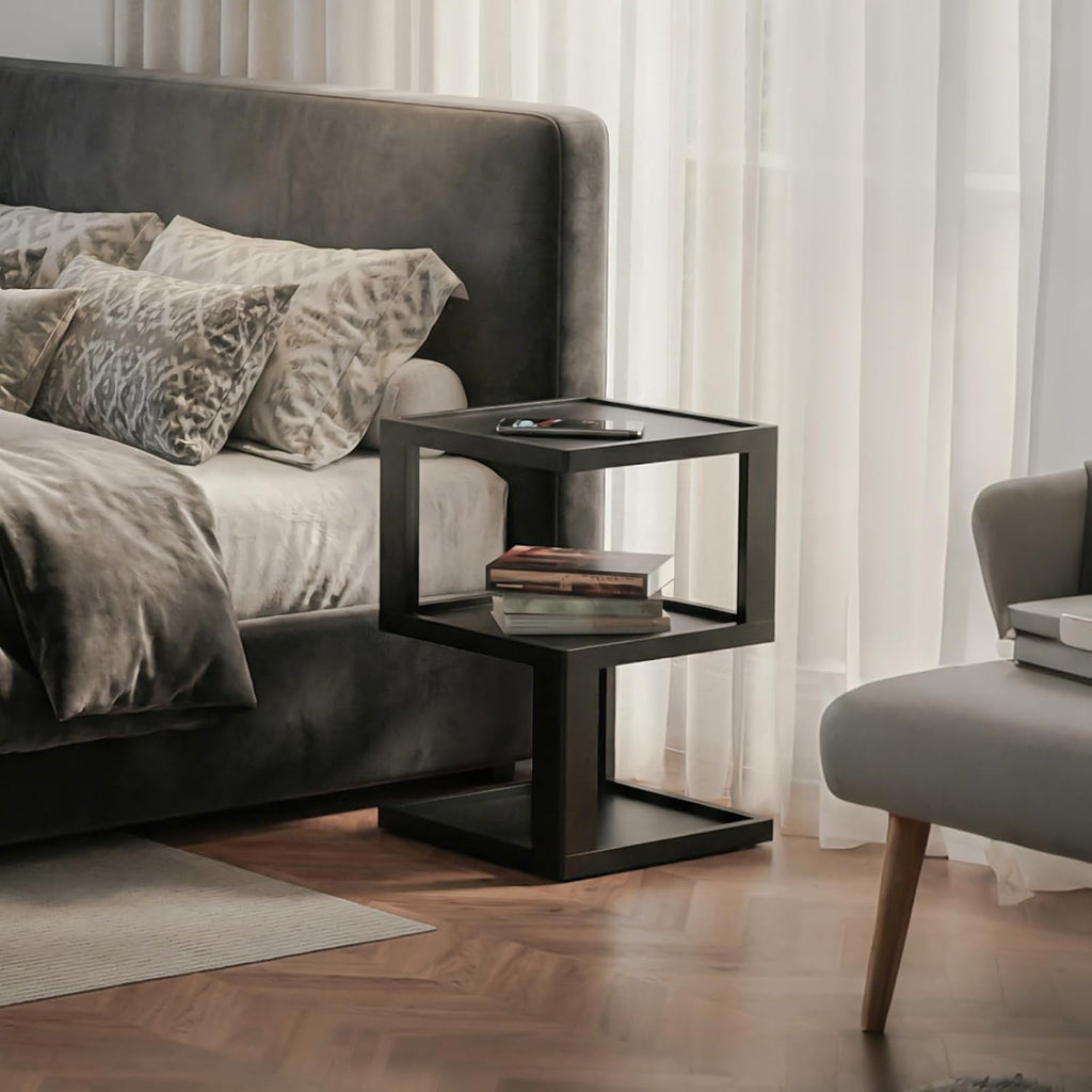 Small Side Table for Living Room, Wood Modern End Table Nightstand for Bedroom, 3-Tier Bedside Night Stand for Home Office Bathroom