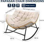 SWITTE Outdoor Oversized Rocking Papasan Chair, Indoor Wicker Egg Lounge with Thick Cushion, 450 lbs Heavy Duty Comfy Patio Rocker Chair for Balcony, Porch, Indoor Living Room, Beige