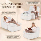 Boneless Chaise Lounge Chair, Faux Fur Ergonomic Chair with Ottoman, High Density Memory Foam No Assembly Lazy Sofa, Indoor Leisure Couch for Living Room Bedroom Office Apartment