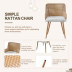 Rattan Dining Chairs Set of 2, Modern Upholstered Boucle Fabric Dining Chairs,Kitchen Room Chairs with Solid Metal Legs and Rattan Back,Brown