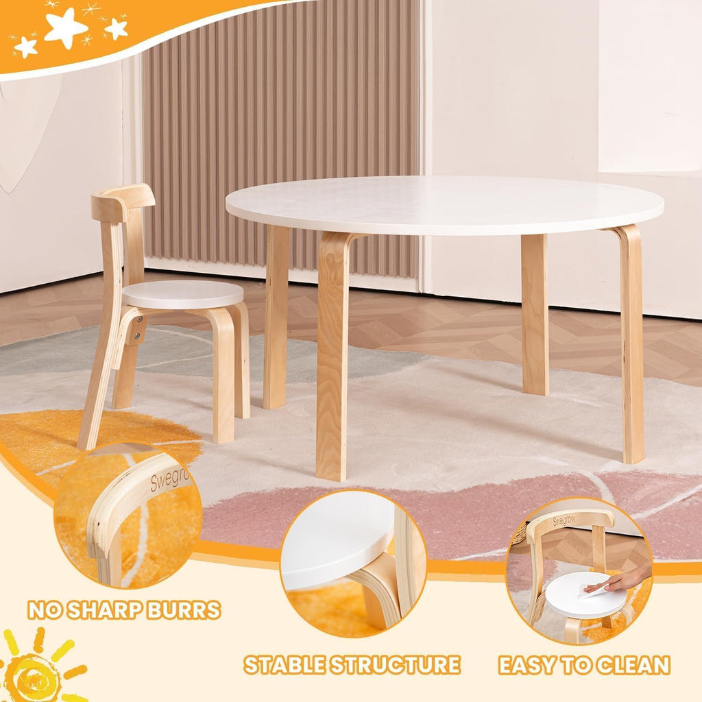 Swegrow Wooden Kids Chair, Toddler Chair for Table, Kids Stackable Chairs, Kid Wooden Furniture for Family/Playroom/Classroom（Set of 4-White）