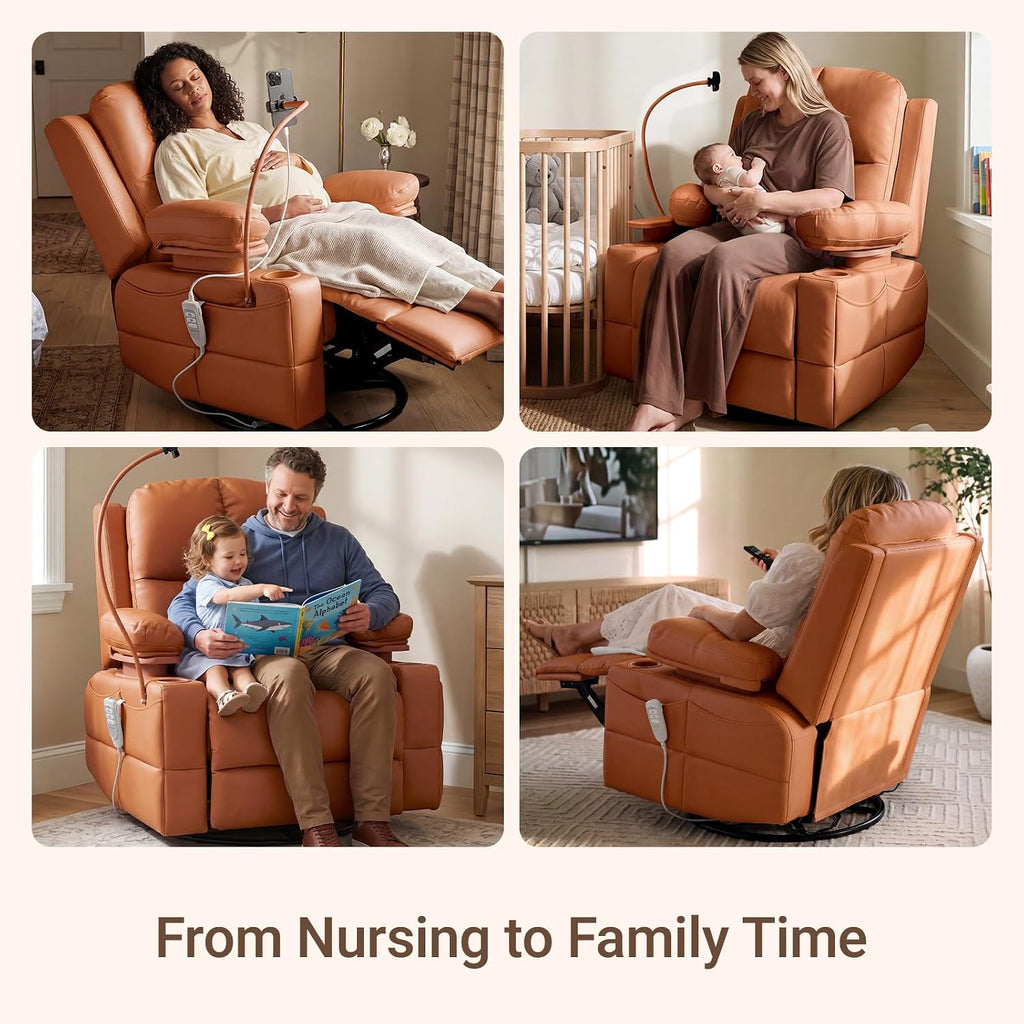 MAMAZING Lullapod Power Nursery Rocking Chair with HugAssist Armrest | Triple Motor Power Nursing Recliner with 270° Swivel Glider & Quiet Rocking, Dual Charging Ports & Built-In Storage