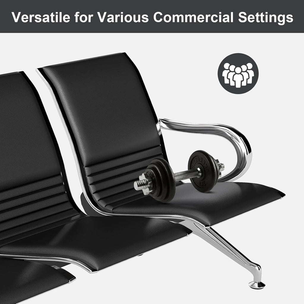 Kinsuite 2-Seat Waiting Room Bench - All PU Leather Waiting Room Chairs with Arms & Non-Slip Foot Mats, Reception Chairs Guest Chair for Office Airport Bank Salon, Black
