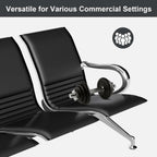 Kinsuite 2-Seat Waiting Room Bench - All PU Leather Waiting Room Chairs with Arms & Non-Slip Foot Mats, Reception Chairs Guest Chair for Office Airport Bank Salon, Black