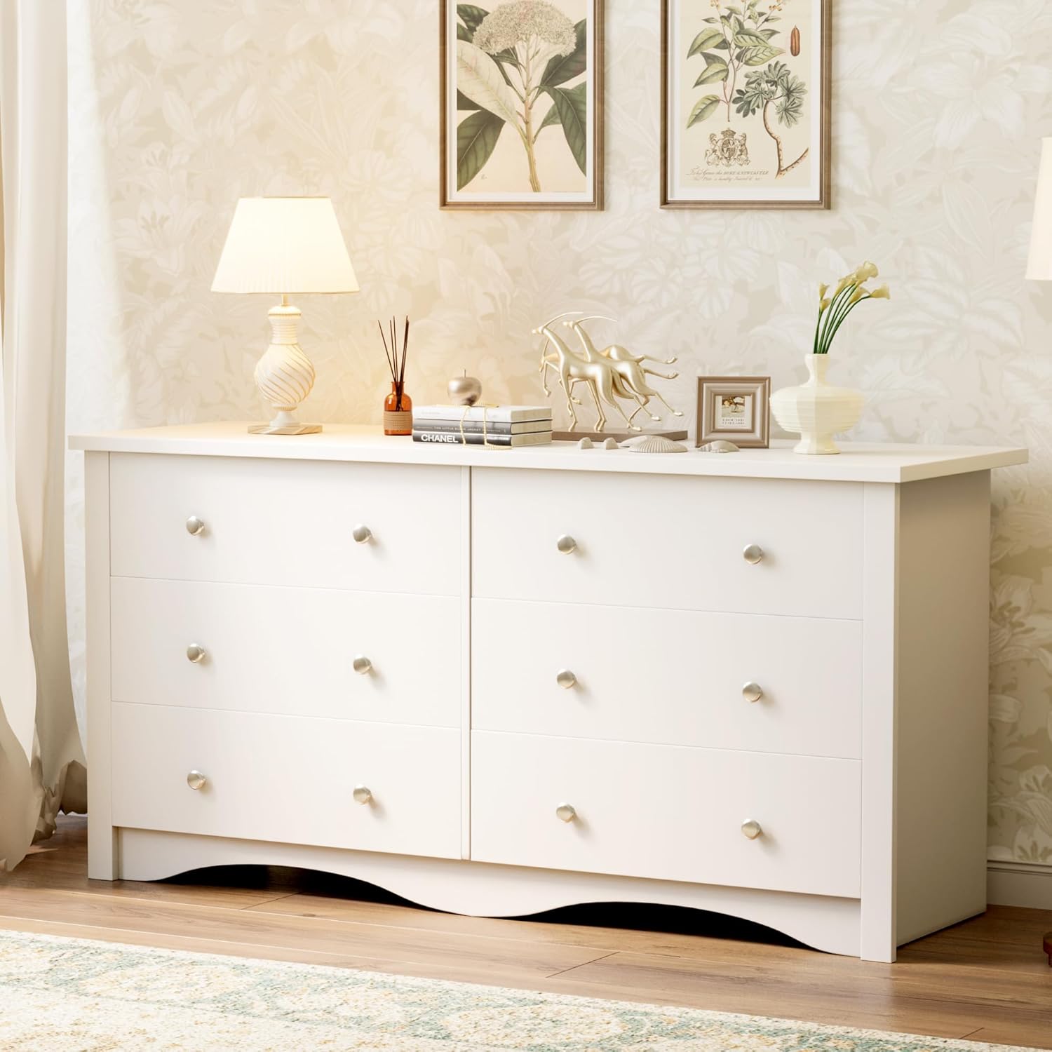 YESHOMY Dresser for Bedroom with 6 Drawer, 47.2" TV Stand, Organizer Drawers for Bedroom, Living, Hallway (Light White)