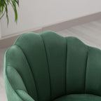 Velvet Dining Chairs Set of 2 Modern Living Room Chairs with Petal Back & Wood Legs Comfy Upholstered Accent Chair Side Chair for Dining Room/Bedroom/Vanity, Green