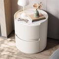Modern Round Nightstand with 2 Drawers Wooden Bedside Table Minimalist Night Stand with Storage End Table Side Table for Interior ﻿ Living Room Multi Scenario Use(White,45x45x50cm)