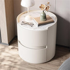 Modern Round Nightstand with 2 Drawers Wooden Bedside Table Minimalist Night Stand with Storage End Table Side Table for Interior ﻿ Living Room Multi Scenario Use(White,45x45x50cm)