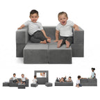 Delta Children Convertible Sofa and Play Set for Kids and Toddlers Modular Foam Couch and Flip Out Lounger with 2 Ottomans, Grey