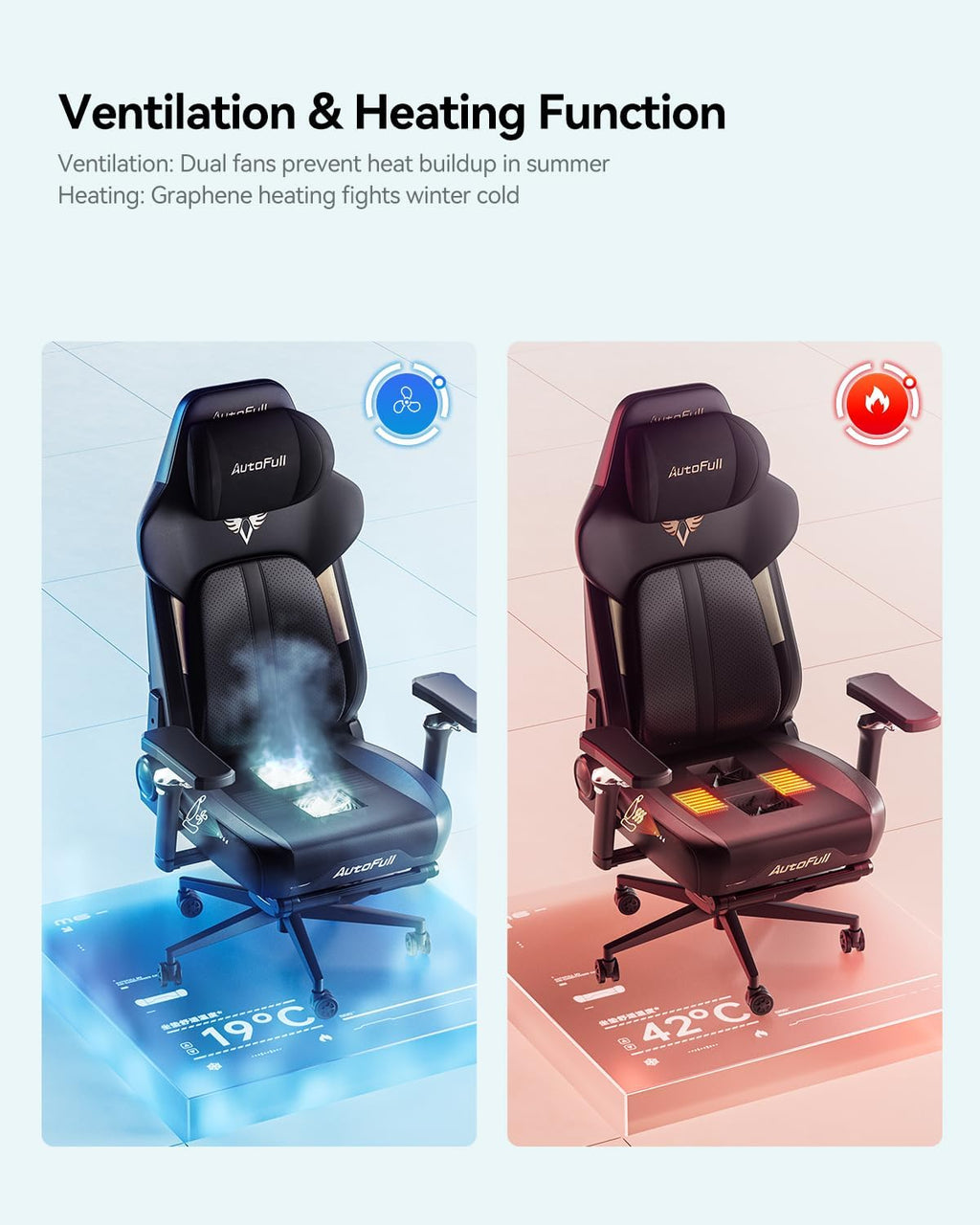 AutoFull M6 Gaming Chair with Climate Control Massage – Ventilated & Heated Seat, 3rd-Gen Active Lumbar Support, 360° Adjustable Armrests, Ergonomic Chair for Gamers & Home Office (Black)