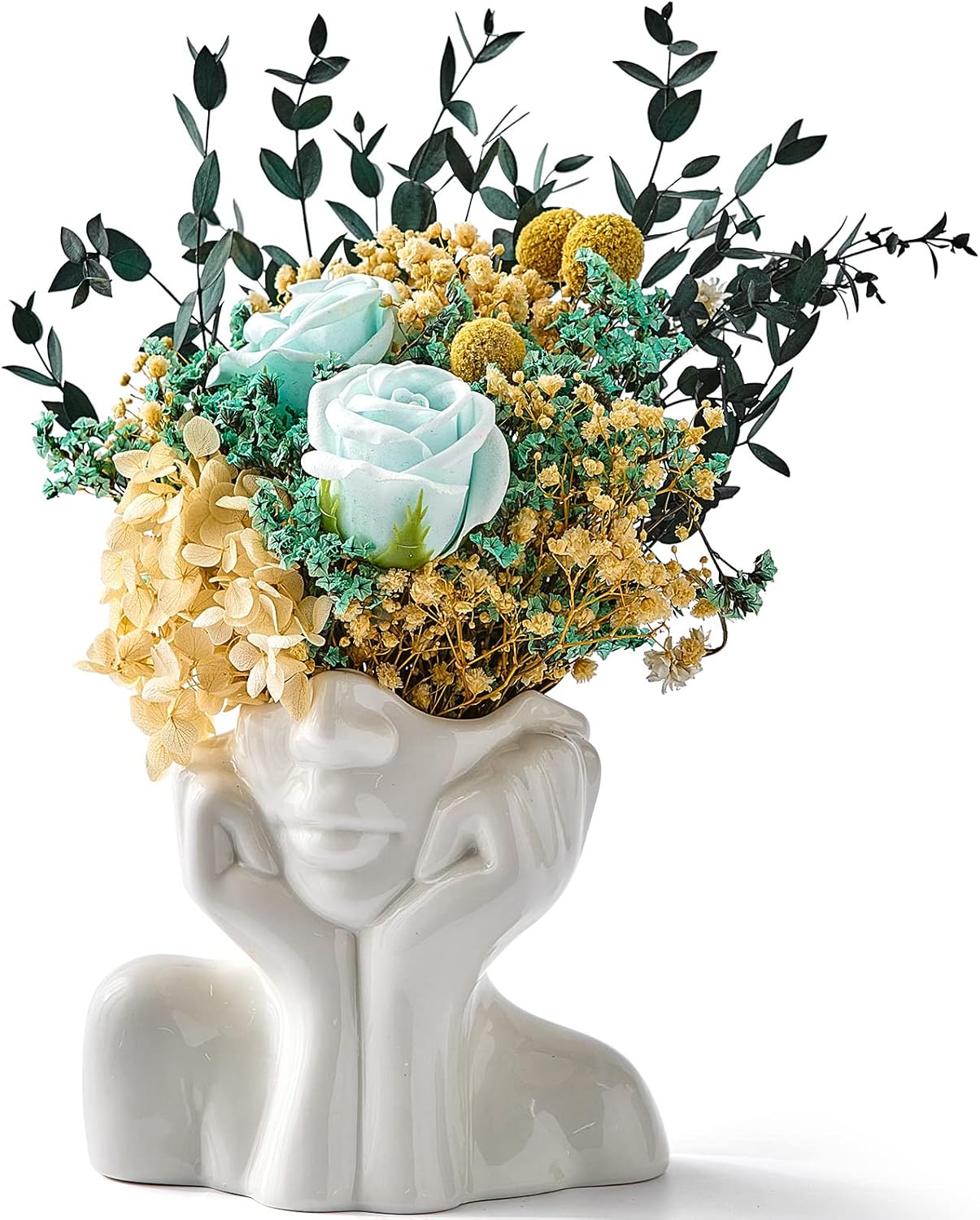 FJS Ceramic Face Vase, White Flower Vase for Table Decor | Ceramic Face Vase For Flowers, Modern Decorative Vase Centerpiece For Table, Shelf, Living Room