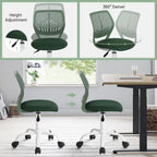 FurnitureR Kids Swivel Desk Chair, Height-Adjustable Armless Study Chair with Fabric Cushion & Ventilated Backrest, Smooth-Rolling Task Chair for Children & Teens, Perfect, Green