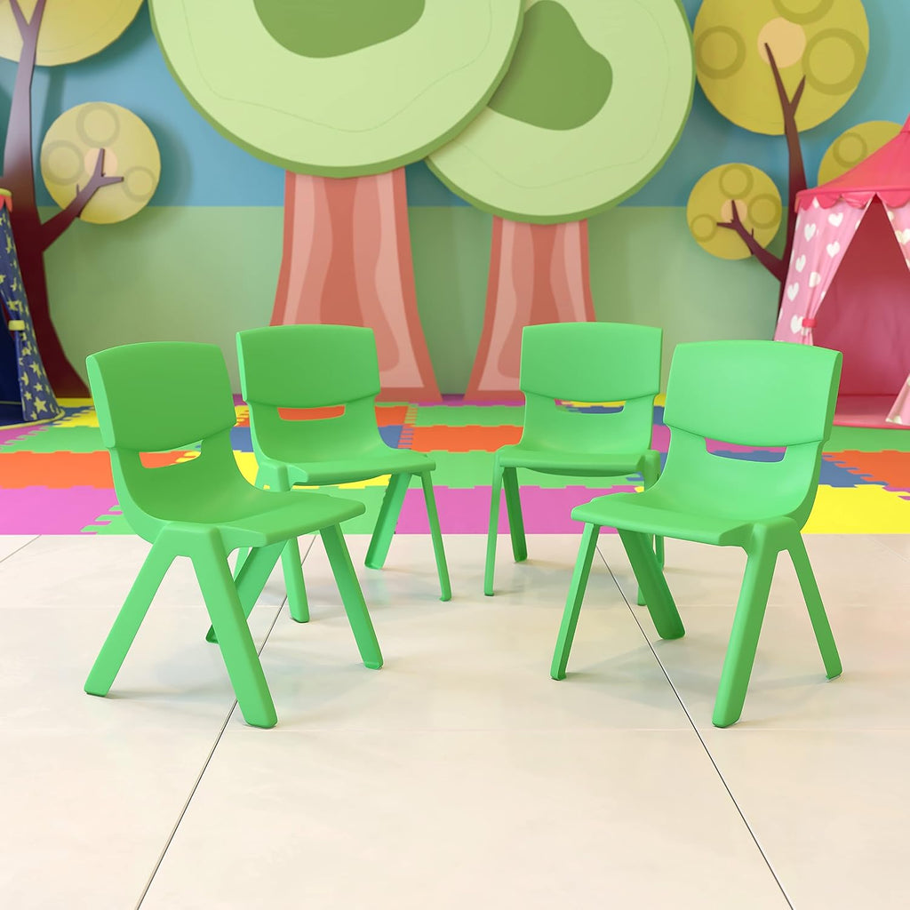 Flash Furniture 4 Pack Green Plastic Stackable School Chair with 12'' Seat Height