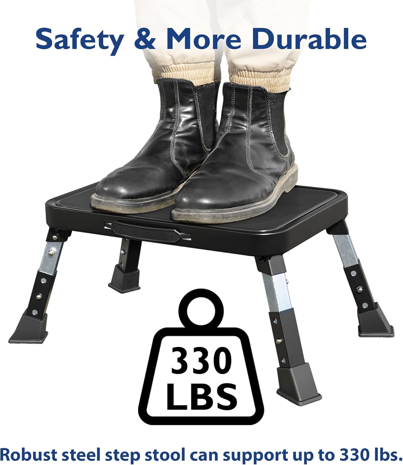 BONTEC Folding Step Stool, 3-Level Adjustable Metal Step Stool with Anti-Slip Pedal and Locking Legs, 330lbs Heavy Duty Folding Foot Stool, Portable Stepping Stool for Kids, Kitchen, Home, Office