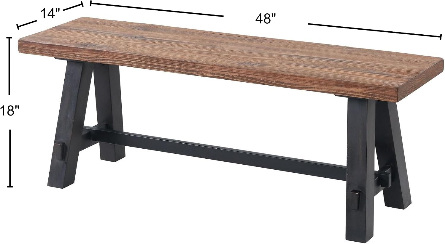 Adam 48-Inch Rustic Industrial Solid Wood Entryway Bench with Distressed Black Sawhorse Legs – Sturdy Accent Seating for Living Room, Mudroom, Dining Room, and Laundry Room by Alaterre Furniture