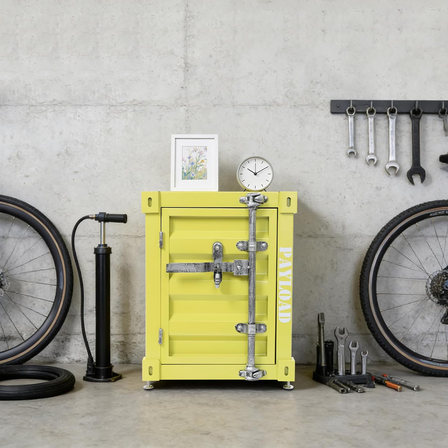 Industrial Wind Bedside Table, End Tables, Container Style Locker Wrought, Tinplate Bilayer Side Table, Metal Locker Nightstand with Combination Lock for Bedroom, Living Room, Office - Yellow