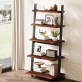 IBF 5-Tier Solid Wood Ladder Bookshelf with Natural Live Edge, Rustic Walnut Storage & Display Leaning Bookcase, Modern Space-Saving Shelf for Living Room, Bedroom, Home Office