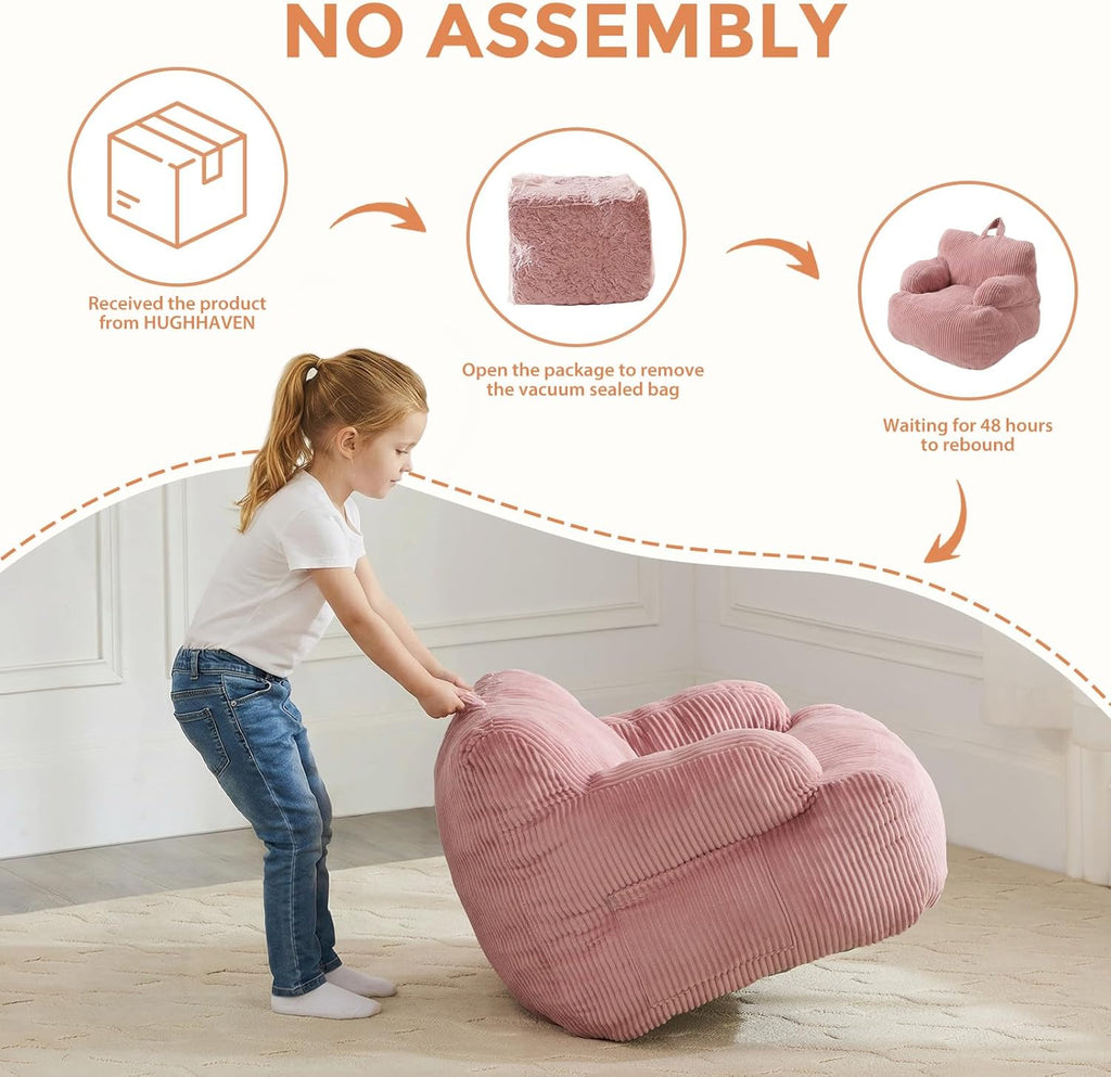Bean Bag Chairs for Kids with Armrests, Comfy Kids Bean Bag Chair, Stuffed Toddler Bean Bag Sofa for Boys and Girls, Small Bean Bags for with Pocket, Floor Chair for Gaming, Reading & Relaxing, Pink