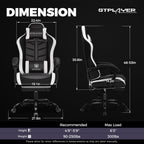 GTPLAYER Gaming Chair for Adults, Ergonomic Computer Gaming Chair with Footrest, Height Adjustable, 90-155° Recline & Removable Headrest Lumbar Support, White