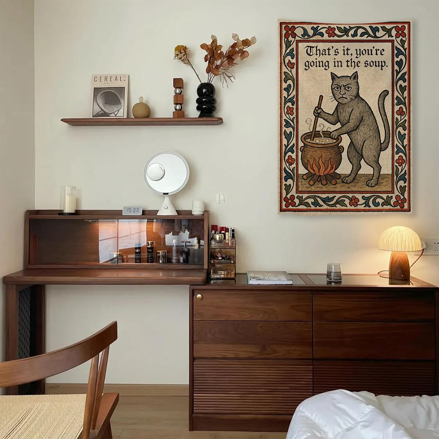 FoxUncle Weird Medieval Cat Woven Tapestry Vintage Medieval Cat Aesthetic Wall Art Funny Quirky Animal Wall Decor 40 x 60 inches Home Decor for Living Room Hallway Bedroom