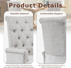 SoarFlash Chenille Dining Chairs Set of 2, Tall Back Side Chair，Modern Upholstered High-end Tufted Side Chair with Armrest, Solid Wood Leg, Beige
