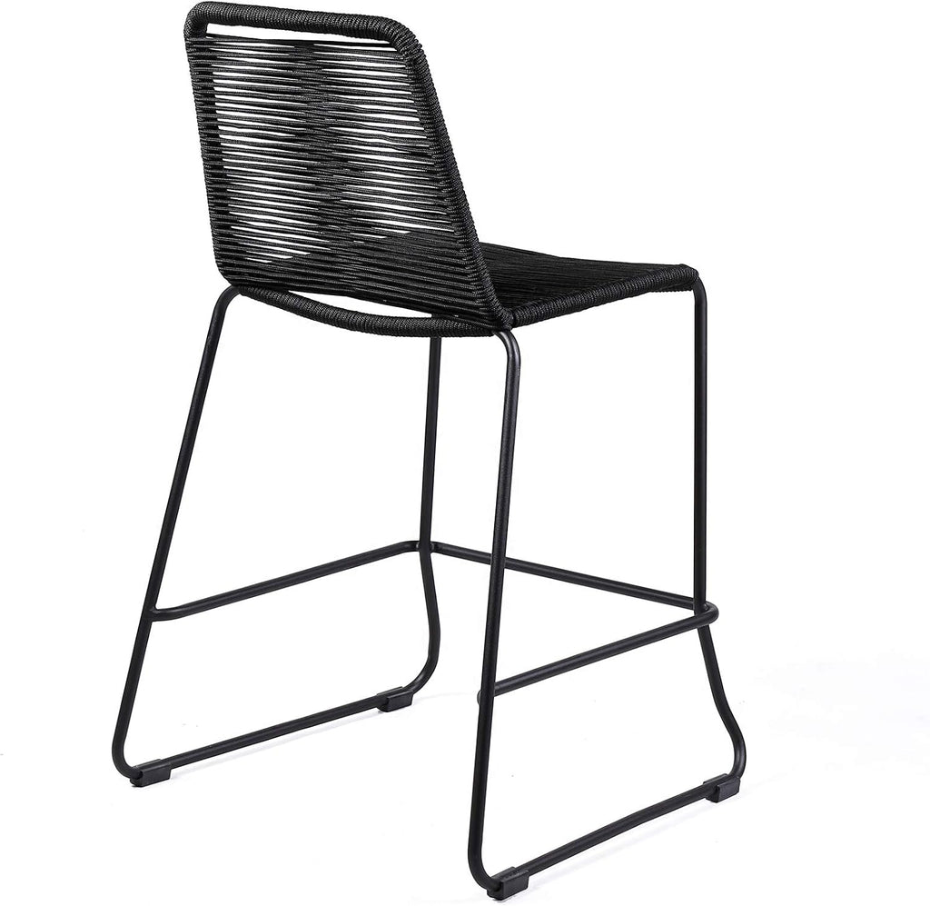 armen LIVING Shasta Indoor Outdoor Patio Metal and Black Rope Stackable Barstool, 30" Seat Height, Set of 2