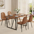 FURNITO 55" Dining Room Table Set for 4, Mid Century Modern Dining Table Set with Upholstered Chairs, Rustic Dark Wood Kitchen Table and Chairs Set for Living Room, Space-Saving & Easy Assembly