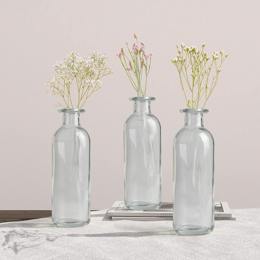 Clear Glass Bud Vase, 20 Pack 8 Oz Living Bud Vases, Small Vases for Flowers, Decorative Amber Bottles for Table Centerpiece, Home Decor, Office, Wedding Reception, Vintage Style
