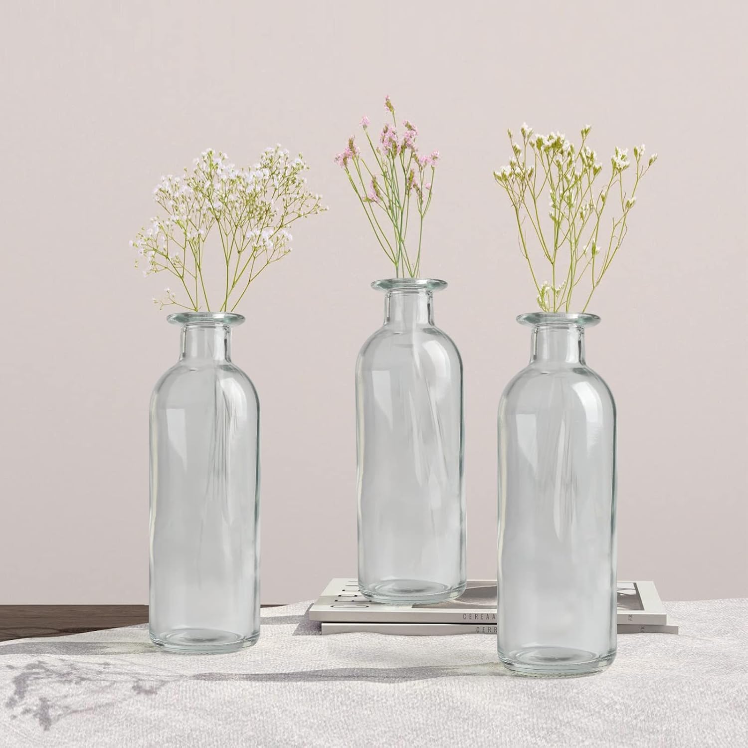 Clear Glass Bud Vase, 20 Pack 8 Oz Living Bud Vases, Small Vases for Flowers, Decorative Amber Bottles for Table Centerpiece, Home Decor, Office, Wedding Reception, Vintage Style