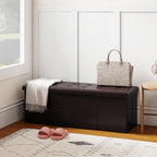 Giantex 43 Inches Folding Storage Ottoman Bench, Upholstered PU Leather Storage Chest with Side Pocket, Padded Seat, End of Bed Bench, Collapsible Ottoman Foot Rest for Living Room, Bedroom & Entryway