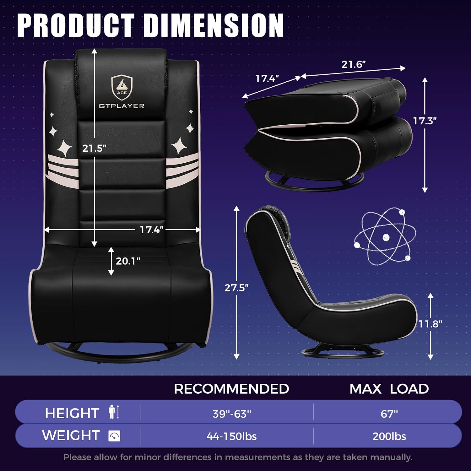 GTPLAYER Floor Gaming Chair Foldable Swivel Floor Chairs for Kids Boys Comfy Video Game Seat with 360° Multipurpose for Gamers, Bedroom or Game Room (Gold Stripes)