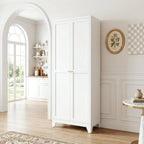 71" Tall Metal Kitchen Pantry Cabinet, Freestanding Steel Storage Cabinet with Doors, 4 Adjustable Shelves, for Dining Room, White
