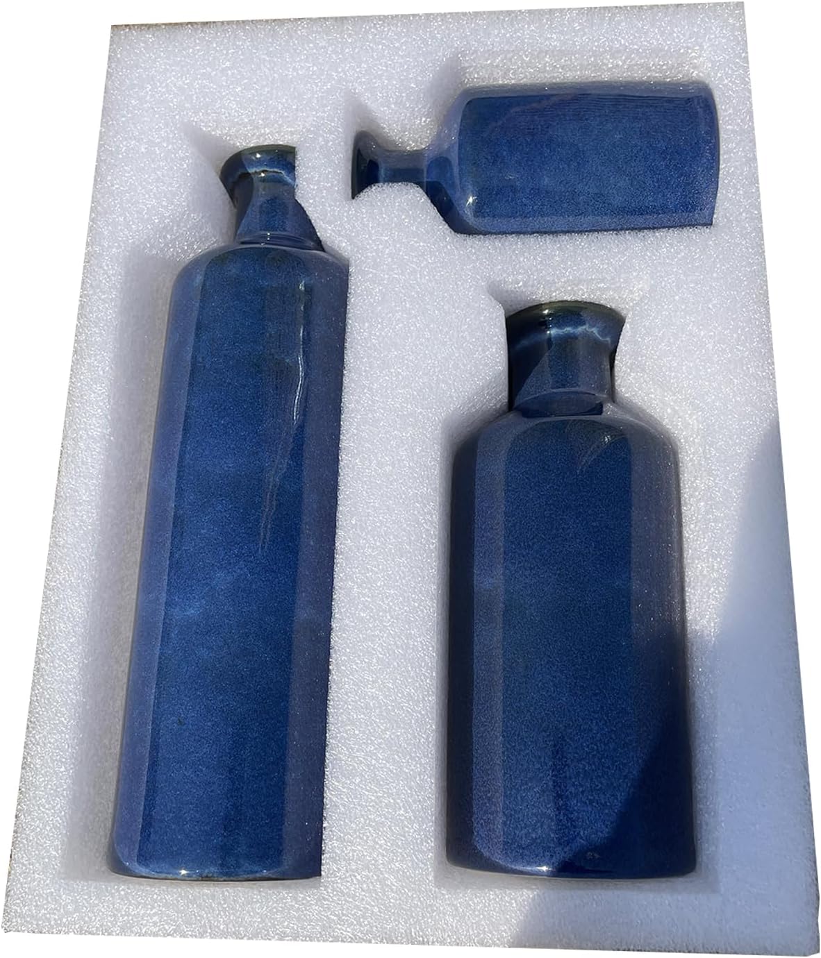 Navy Blue Ceramic Vase Set 3 for Home Decor, Dining Table Centerpiece Farmhouse Fireplace Decor, Living Room Decoration, Bookshelf and Entrance Centerpieces