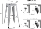 AC Pacific 30” Metal Backless Barstool Set of 2 – Country Rustic Style, Lightweight & Sturdy Build, Easy Assembly – Distressed Snow White