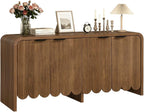 Walnut Sideboard Buffet Cabinet, Wood Storage Credeza with 4 Doors and Adjustable Shelves, Mid-Century Console Cabinet for Living Room, Kitchen, Hallway, Entrway (Walnut)