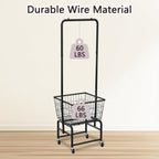Rolling Laundry Cart with Wheels, Laundry Hamper Basket Organizer with Clothes Hanging Rack, Wire Storage Cloth Shelf Butler, Black