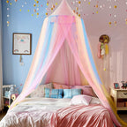 Comtelek Mosquito Net Bed Canopy for Girls,King Canopy Bed Curtains Full Queen Size from Ceiling,Dome Mosquito Netting Bed Tent Twin Girls Princess Canopy Bed White Decor for Baby Crib (Light Rainbow)