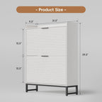 MU Shoe Storage Cabinet with 2 Flip Drawers, Freestanding Fluted Shoe Cabinet, Narrow Wood Shoe Cabinet, Hidden Shoe Organizer with Metal Legs for Entryway, Foyer, Hallway, White